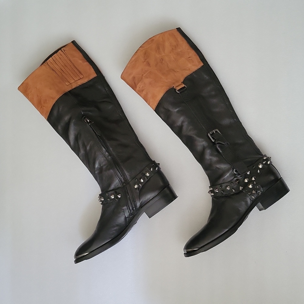 Sam Edelman Black and Brown Studded Knee Boots